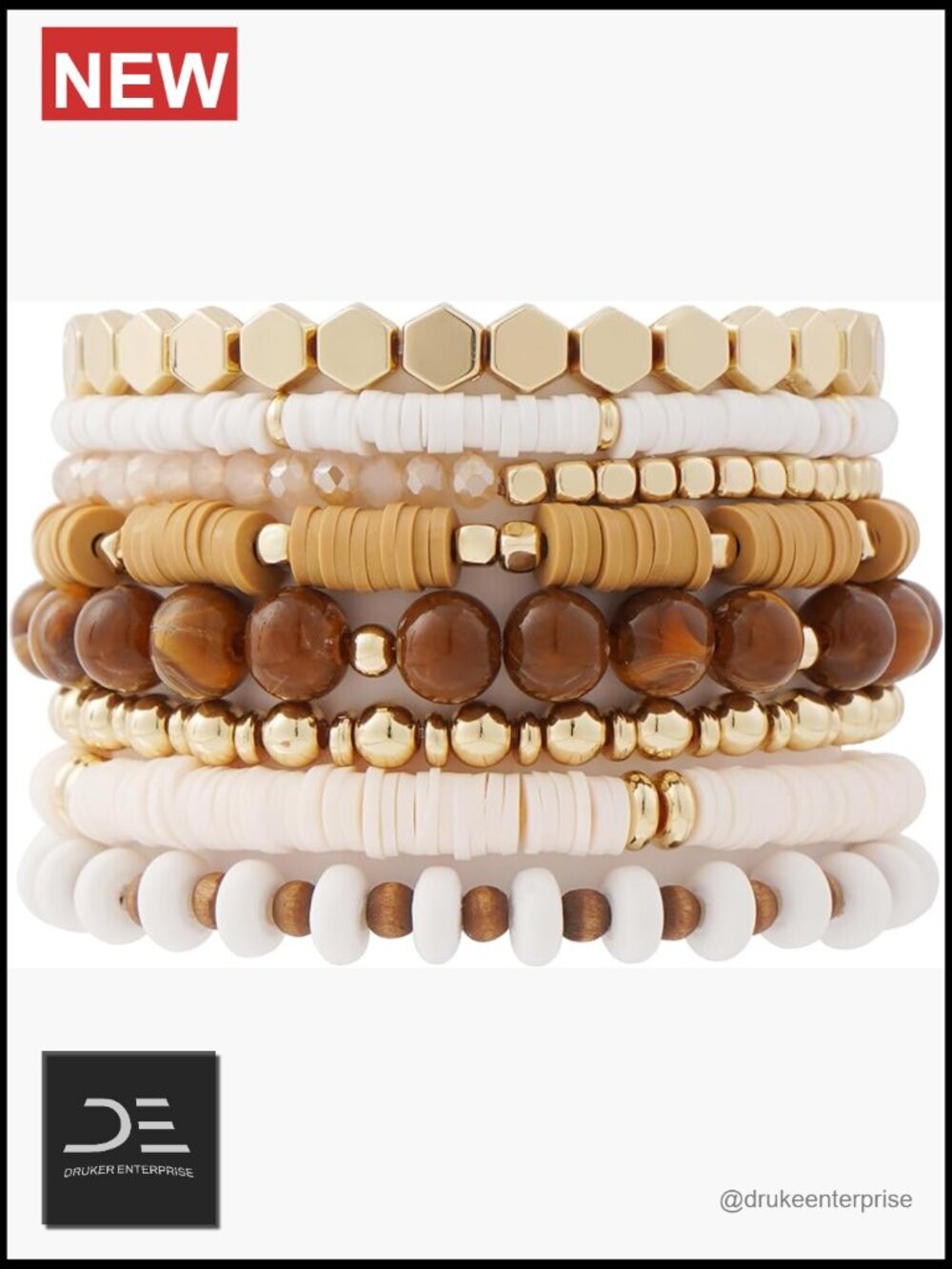 Heishi Clay Bead Stretch Bracelets Stackable Gold Plated Bohemian Surfer